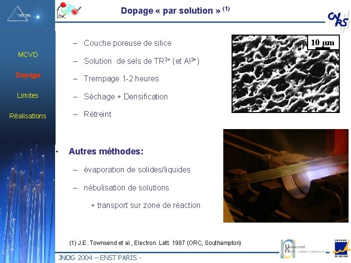 Dopage « par solution » (1) – Couche poreuse de silice MCVD – Solution
