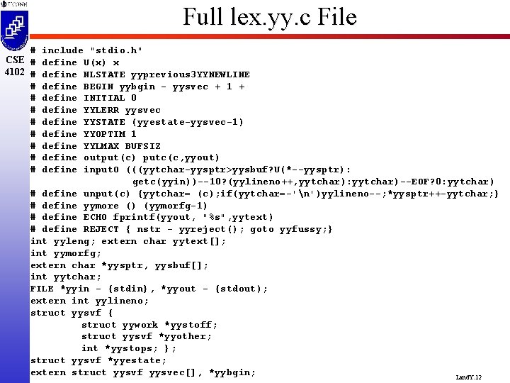 Full lex. yy. c File # CSE # 4102 # # # # #