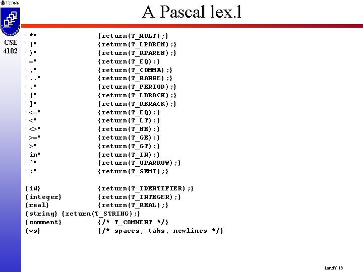 A Pascal lex. l "*" CSE "(" 4102 ")" "=" ", " ". .