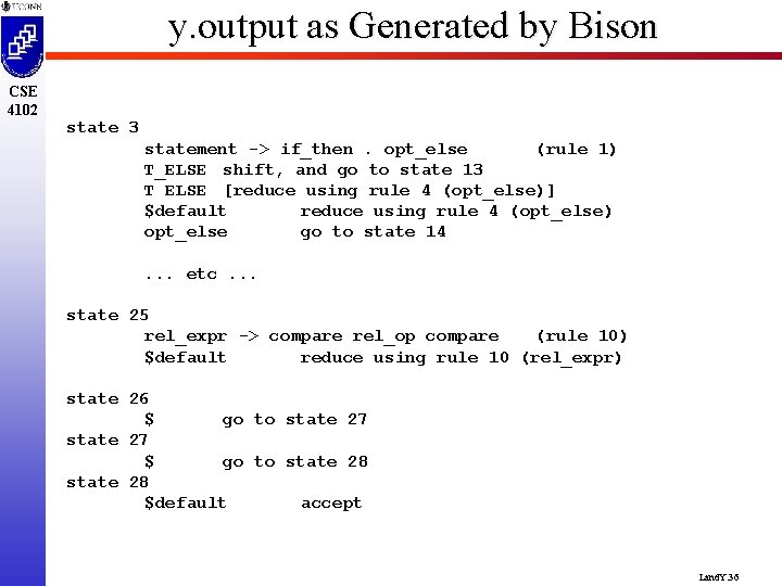 y. output as Generated by Bison CSE 4102 state 3 statement -> if_then. opt_else