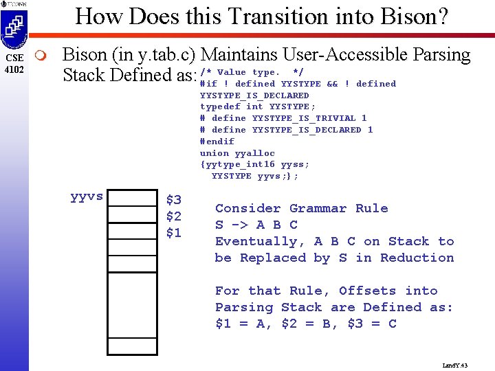 How Does this Transition into Bison? CSE 4102 m Bison (in y. tab. c)
