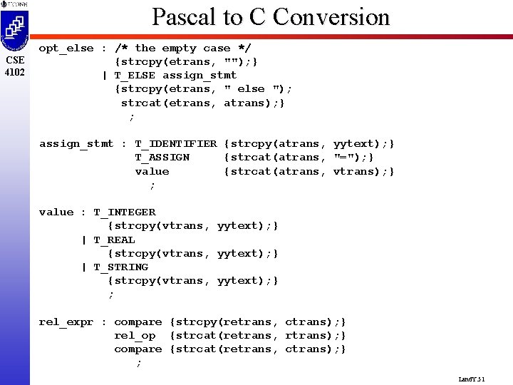 Pascal to C Conversion CSE 4102 opt_else : /* the empty case */ {strcpy(etrans,