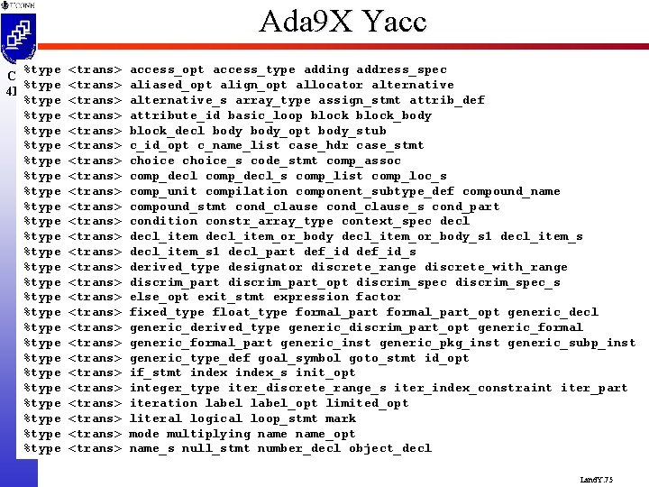 Ada 9 X Yacc %type CSE %type 4102 %type %type %type %type %type %type