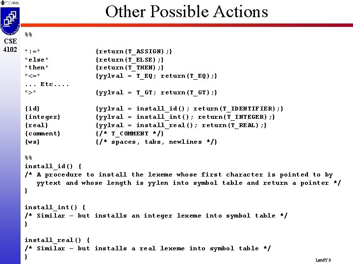 Other Possible Actions CSE 4102 %% ": =" "else" "then" "<=". . . Etc.
