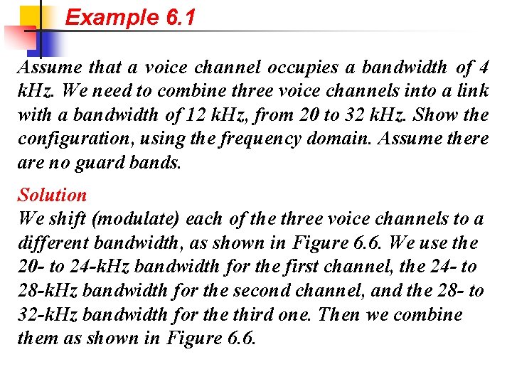 Example 6. 1 Assume that a voice channel occupies a bandwidth of 4 k.