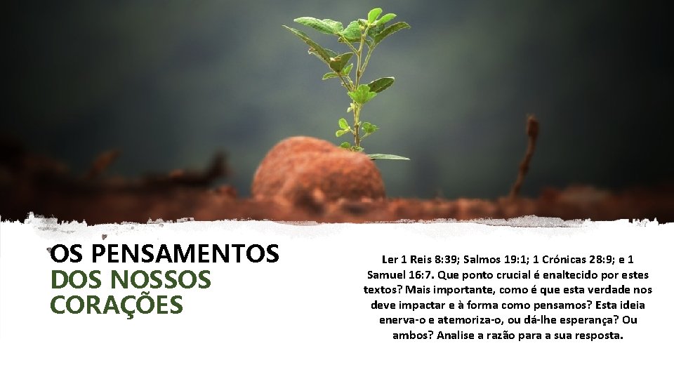 OS PENSAMENTOS DOS NOSSOS CORAÇÕES Ler 1 Reis 8: 39; Salmos 19: 1; 1