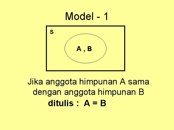 Model - 1 S A, B Jika anggota himpunan A sama dengan anggota himpunan