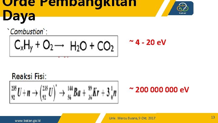 Orde Pembangkitan Daya ~ 4 - 20 e. V ~ 200 000 e. V