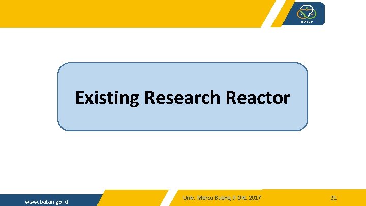 Existing Research Reactor www. batan. go. id Univ. Mercu Buana, 9 Okt. 2017 21