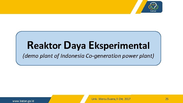 Reaktor Daya Eksperimental (demo plant of Indonesia Co-generation power plant) www. batan. go. id