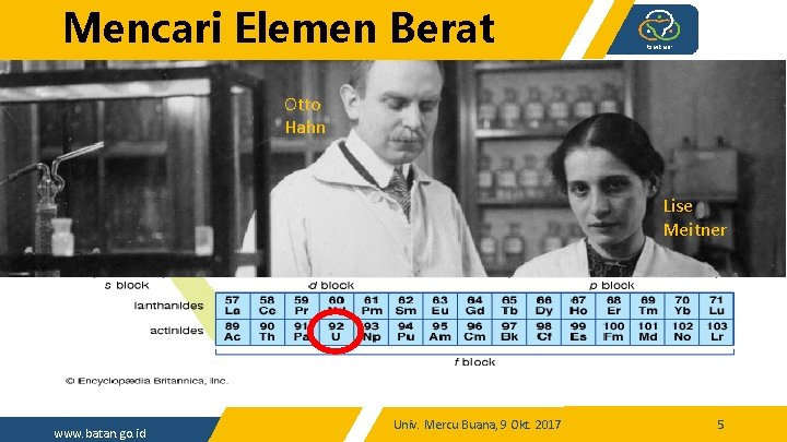 Mencari Elemen Berat Otto Hahn Lise Meitner www. batan. go. id Univ. Mercu Buana,