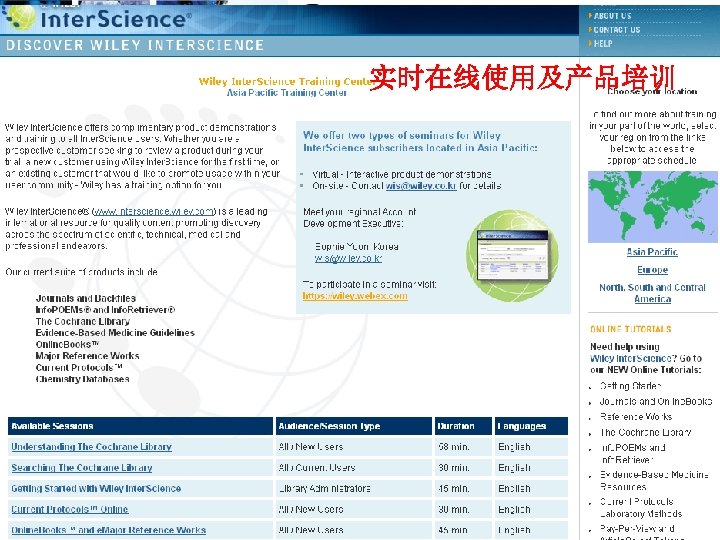 实时在线使用及产品培训 www. interscience. wiley. com 