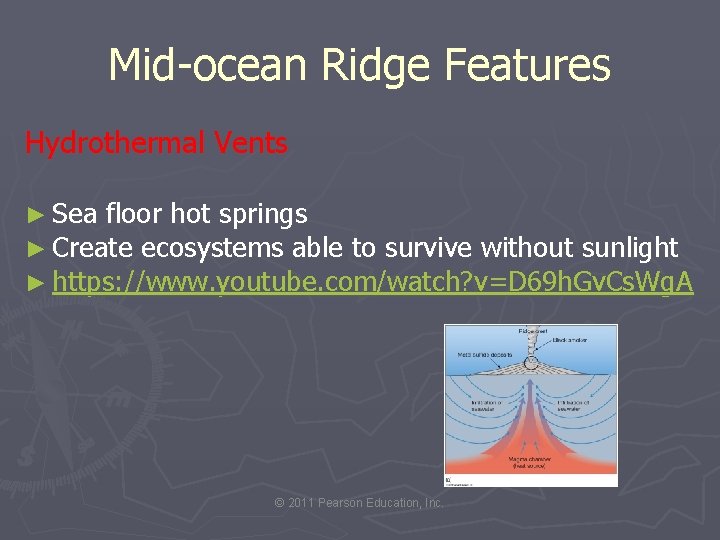 Mid-ocean Ridge Features Hydrothermal Vents ► Sea floor hot springs ► Create ecosystems able
