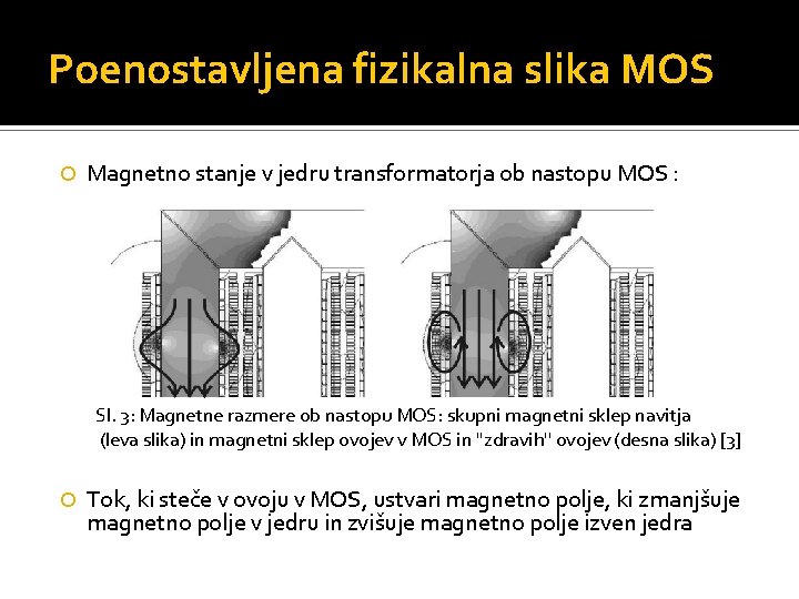 Poenostavljena fizikalna slika MOS Magnetno stanje v jedru transformatorja ob nastopu MOS : Sl.
