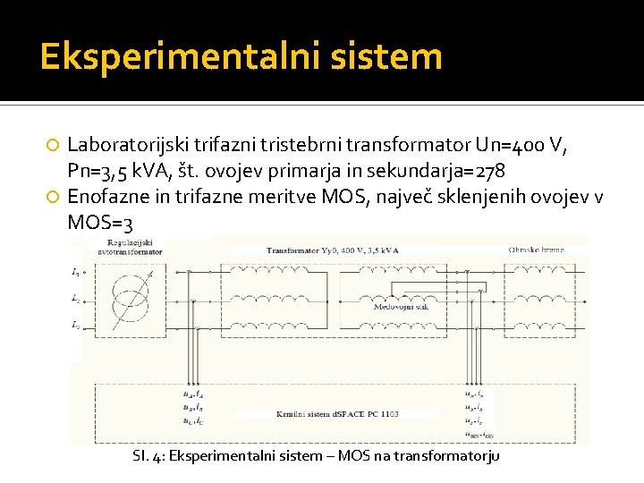 Eksperimentalni sistem Laboratorijski trifazni tristebrni transformator Un=400 V, Pn=3, 5 k. VA, št. ovojev