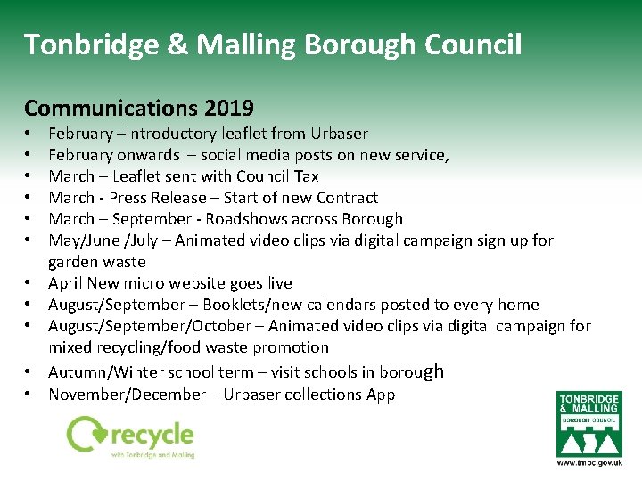 Tonbridge & Malling Borough Council Communications 2019 • • • February –Introductory leaflet from