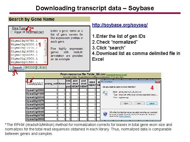 Downloading transcript data – Soybase http: //soybase. org/soyseq/ 2* 1 1. Enter the list