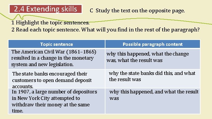 2. 4 Extending skills C Study the text on the opposite page. 1 Highlight