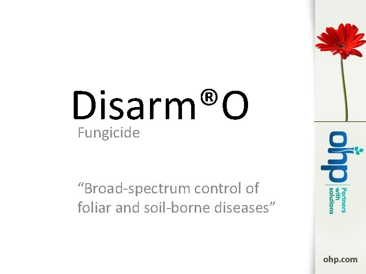 Disarm®O Fungicide “Broad-spectrum control of foliar and soil-borne diseases” 