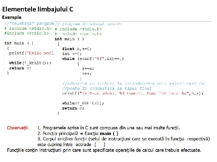 Elementele limbajului C Exemple 