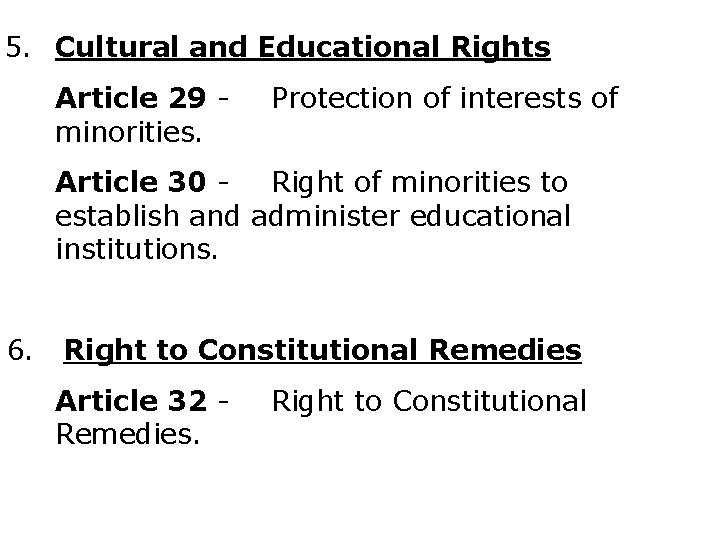  5. Cultural and Educational Rights Article 29 minorities. Protection of interests of Article