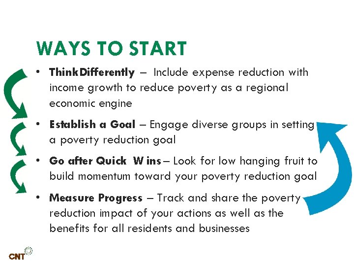 WAYS TO START • Think Differently – Include expense reduction with income growth to
