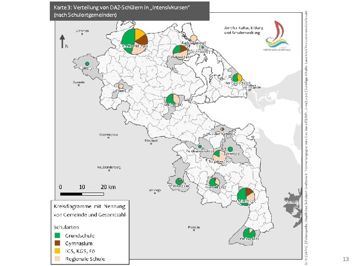 Karte 3: Verteilung von DAZ-Schülern in „Intensivkursen“ (nach Schulortgemeinden) LANDKREIS VORPOMMERN-GREIFSWALD 13 