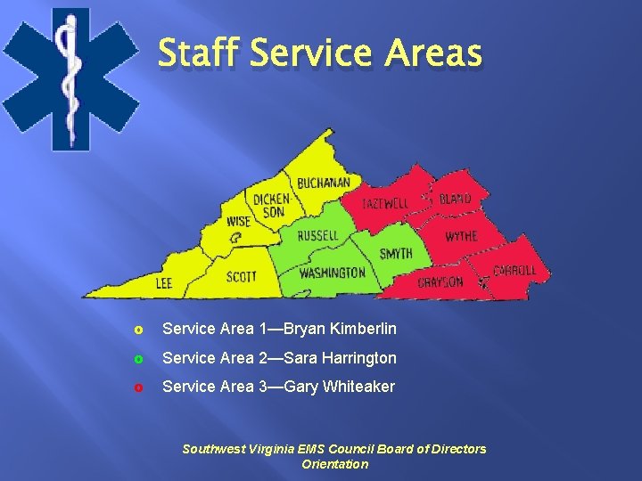 Staff Service Areas £ Service Area 1—Bryan Kimberlin £ Service Area 2—Sara Harrington £