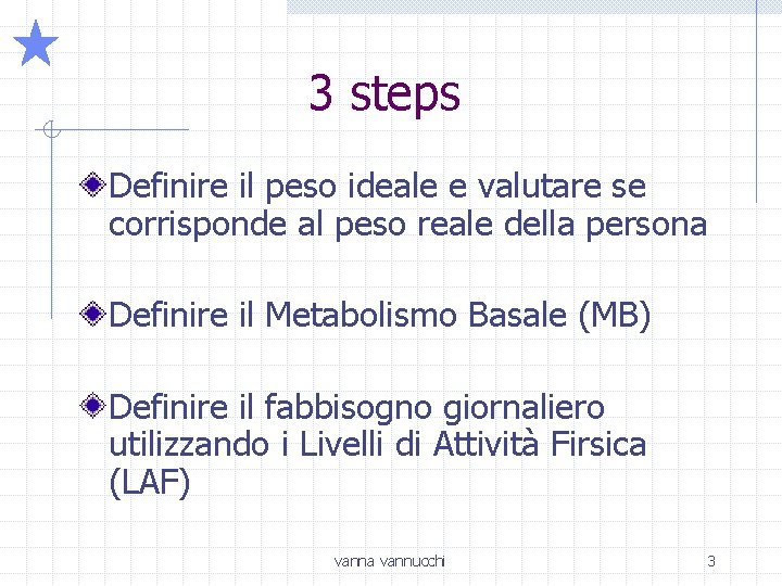 3 steps Definire il peso ideale e valutare se corrisponde al peso reale della