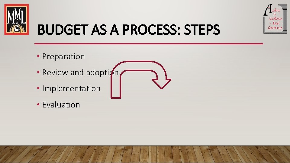 BUDGET AS A PROCESS: STEPS • Preparation • Review and adoption • Implementation •