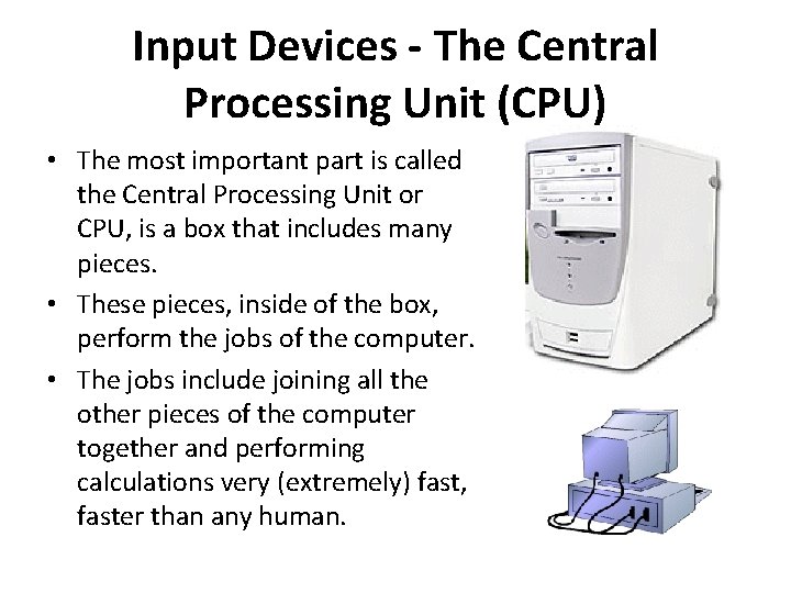 Input Devices - The Central Processing Unit (CPU) • The most important part is Input Devices - The Central Processing Unit (CPU) • The most important part is