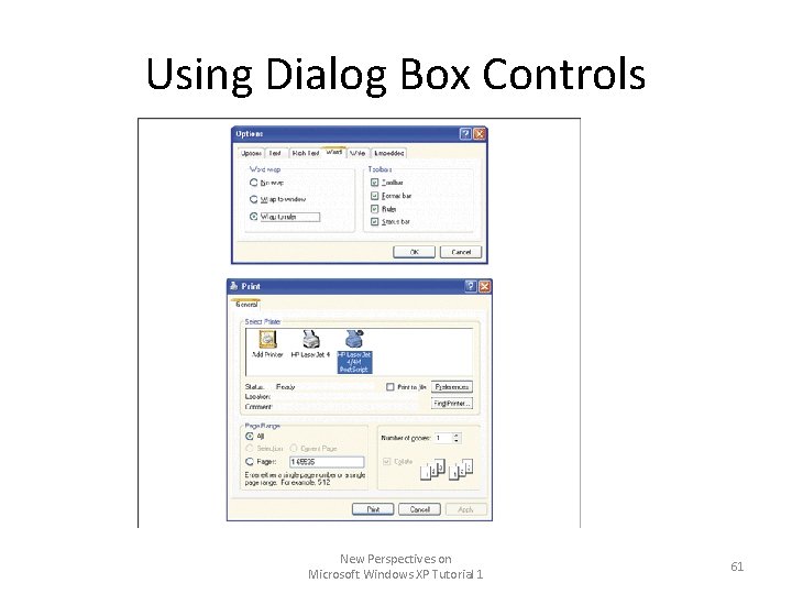 Using Dialog Box Controls New Perspectives on Microsoft Windows XP Tutorial 1 61 Using Dialog Box Controls New Perspectives on Microsoft Windows XP Tutorial 1 61