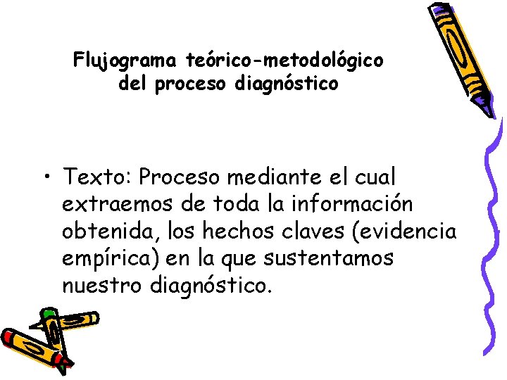 Flujograma teórico-metodológico del proceso diagnóstico • Texto: Proceso mediante el cual extraemos de toda