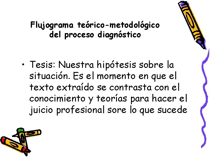 Flujograma teórico-metodológico del proceso diagnóstico • Tesis: Nuestra hipótesis sobre la situación. Es el