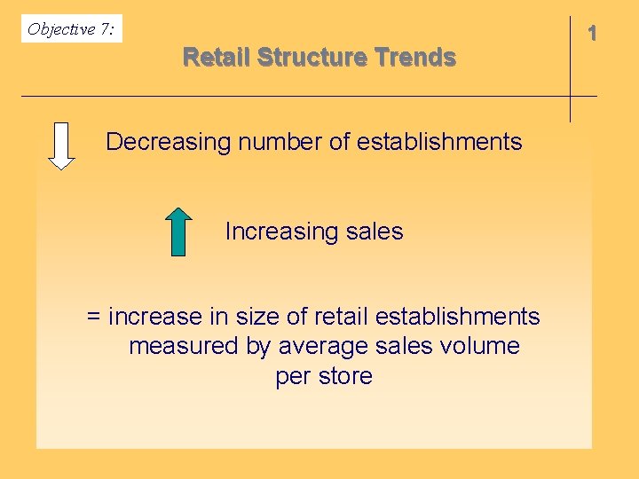 Objective 7: Retail Structure Trends Decreasing number of establishments Increasing sales = increase in