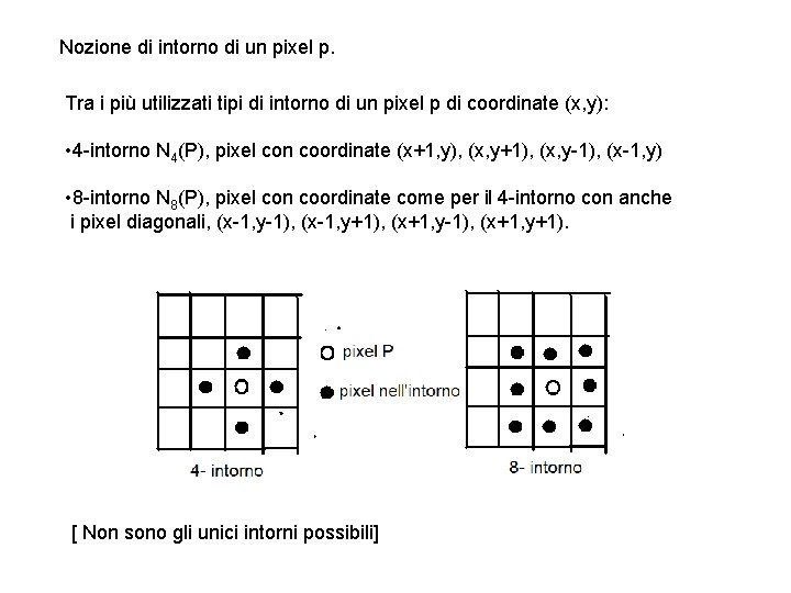 Nozione di intorno di un pixel p. Tra i più utilizzati tipi di intorno