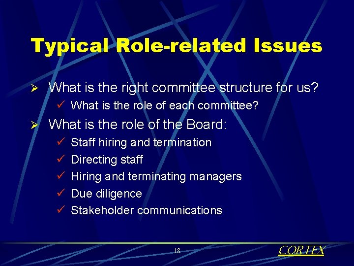 Typical Role-related Issues Ø What is the right committee structure for us? ü What
