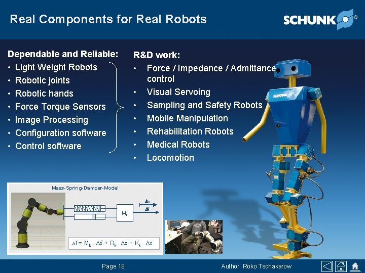 Real Components for Real Robots Dependable and Reliable: • Light Weight Robots • Robotic
