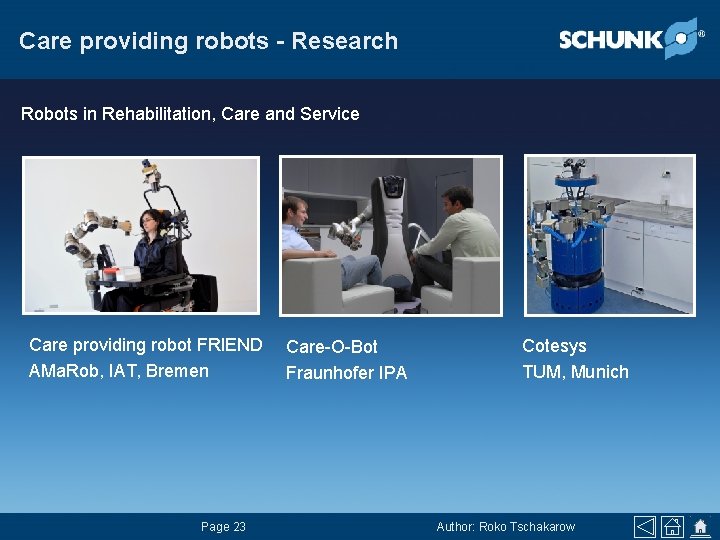 Care providing robots - Research Robots in Rehabilitation, Care and Service Care providing robot