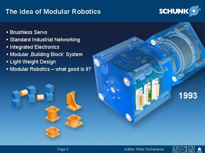 The idea of Modular Robotics § Brushless Servo § Standard Industrial Networking § Integrated