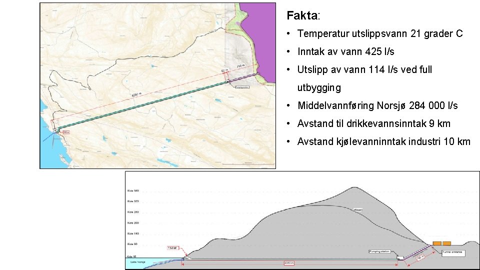 Fakta: • Temperatur utslippsvann 21 grader C • Inntak av vann 425 l/s •