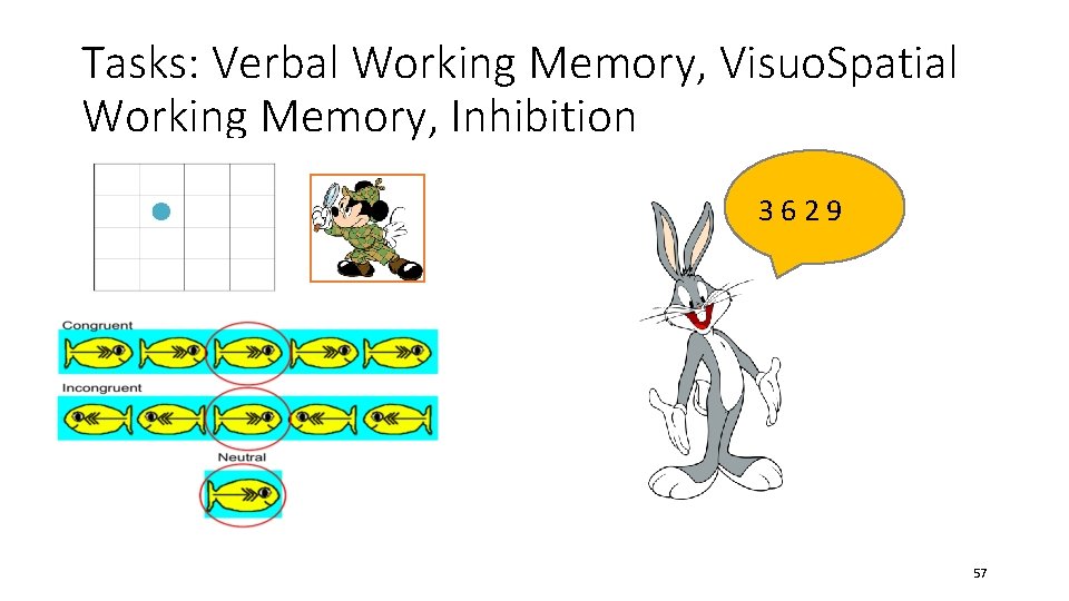Tasks: Verbal Working Memory, Visuo. Spatial Working Memory, Inhibition 3 6 2 9 57