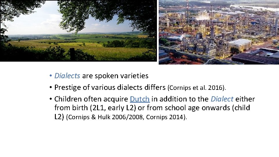  • Dialects are spoken varieties • Prestige of various dialects differs (Cornips et