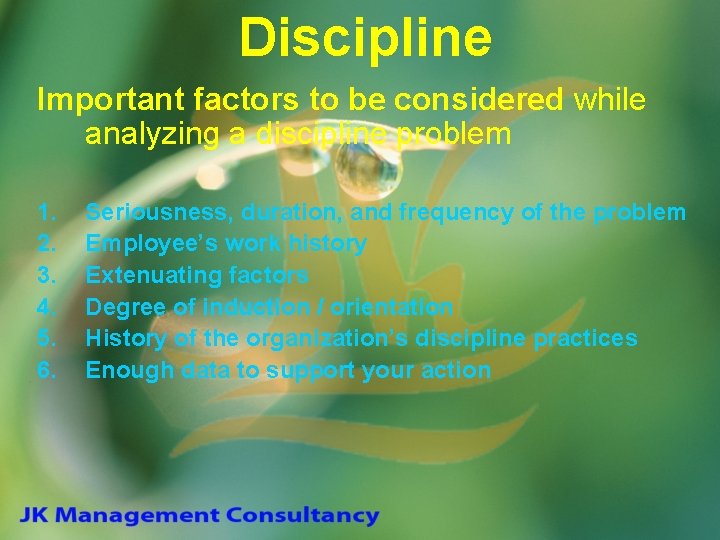 Discipline Important factors to be considered while analyzing a discipline problem 1. 2. 3.