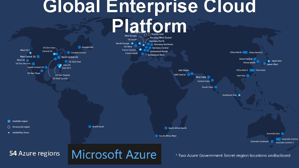 Global Enterprise Cloud Platform 54 Azure regions 