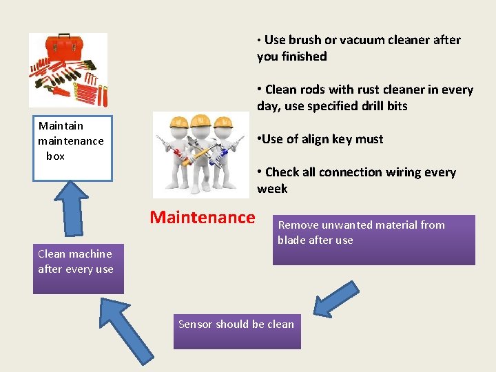  • Use brush or vacuum cleaner after you finished • Clean rods with