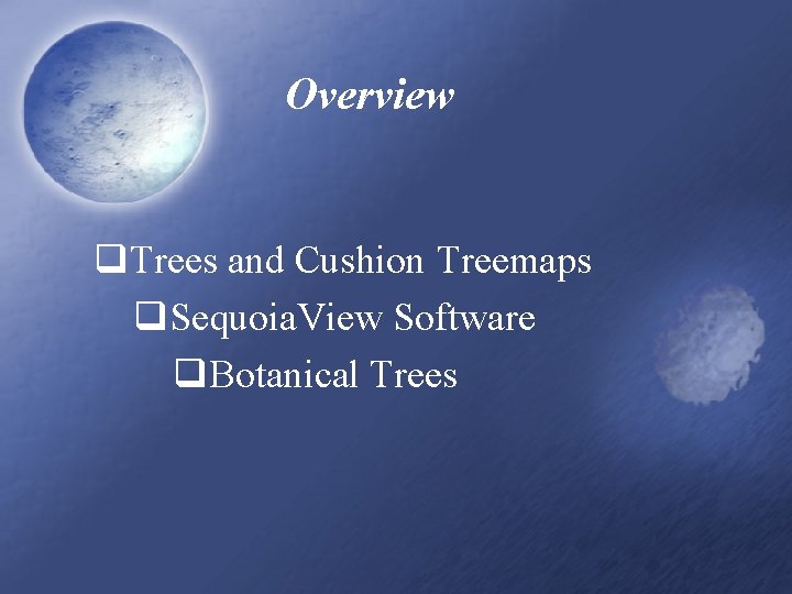 Overview q. Trees and Cushion Treemaps q. Sequoia. View Software q. Botanical Trees 