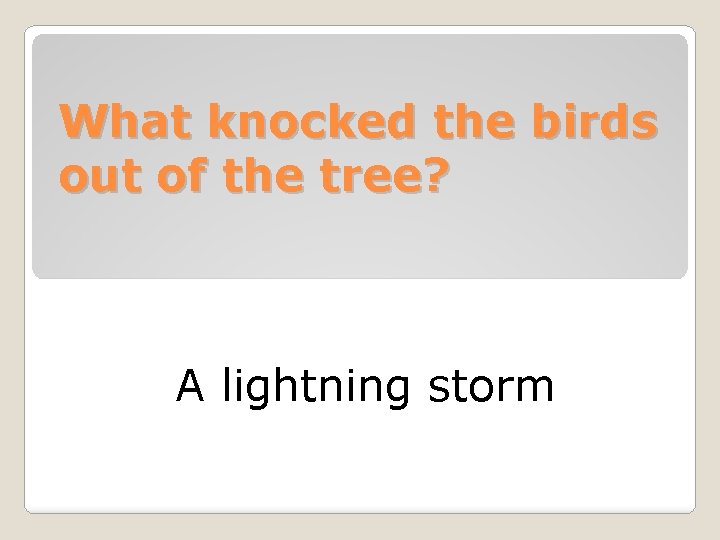 What knocked the birds out of the tree? A lightning storm 