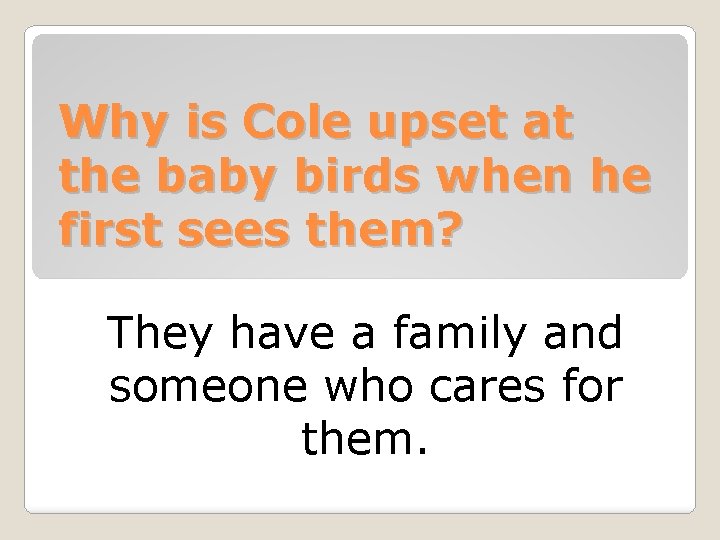 Why is Cole upset at the baby birds when he first sees them? They