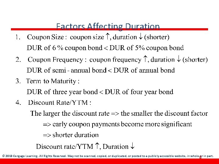 Factors Affecting Duration © 2013 Cengage Learning. All Rights Reserved. May not be scanned,